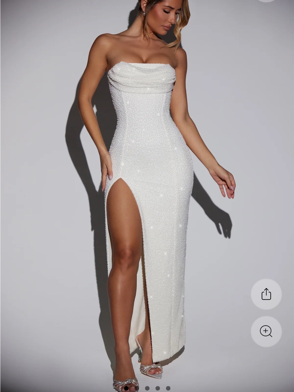 La Rochette Embellished Bandeau Cowl Neck Maxi Dress in Snow